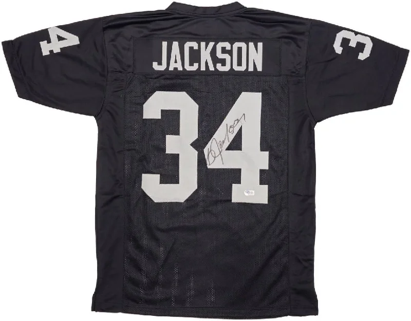 Soccer jersey with moisture-wicking technology for staying dry-Bo Jackson Oakland Signed Black Football Jersey BAS