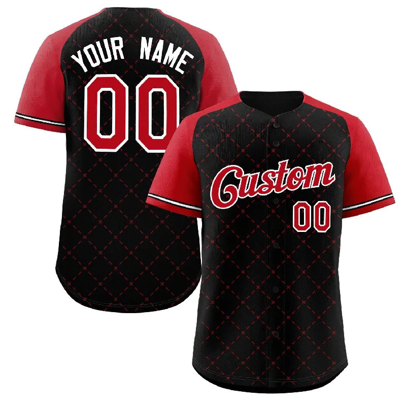 Baseball jersey with stitched lettering and numbers-Custom Black Red-White Rhombus Authentic Baseball Jersey