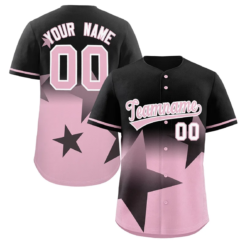 Vintage-inspired baseball jersey for retro style-Custom Black Pink Gradient Star Graffiti Pattern Authentic Baseball Jersey