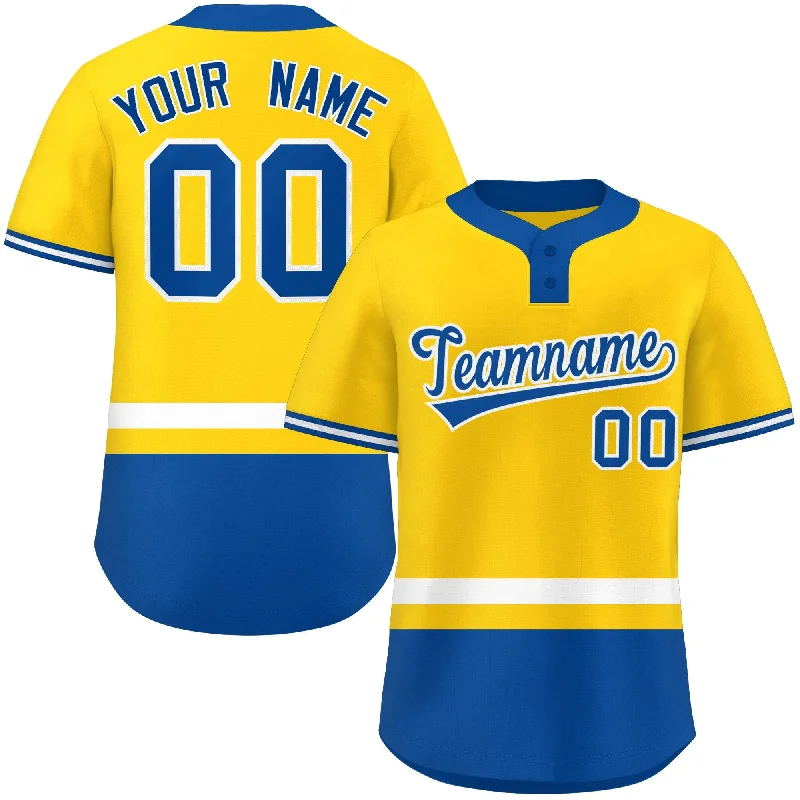 Limited edition baseball jerseys for fans-Custom Gold White-Royal Color Block Personalized Authentic Two-Button Baseball Jersey