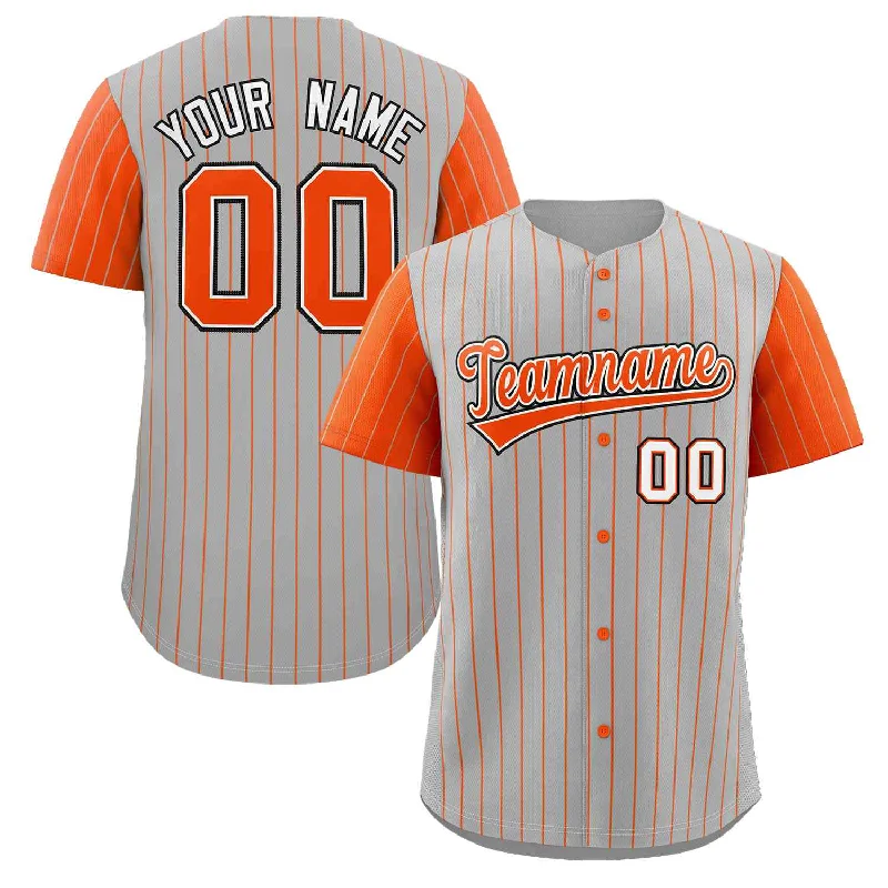 Custom baseball jersey for tournament competitions-Custom Gray Orange-White Stripe Fashion Raglan Sleeves Authentic Baseball Jersey