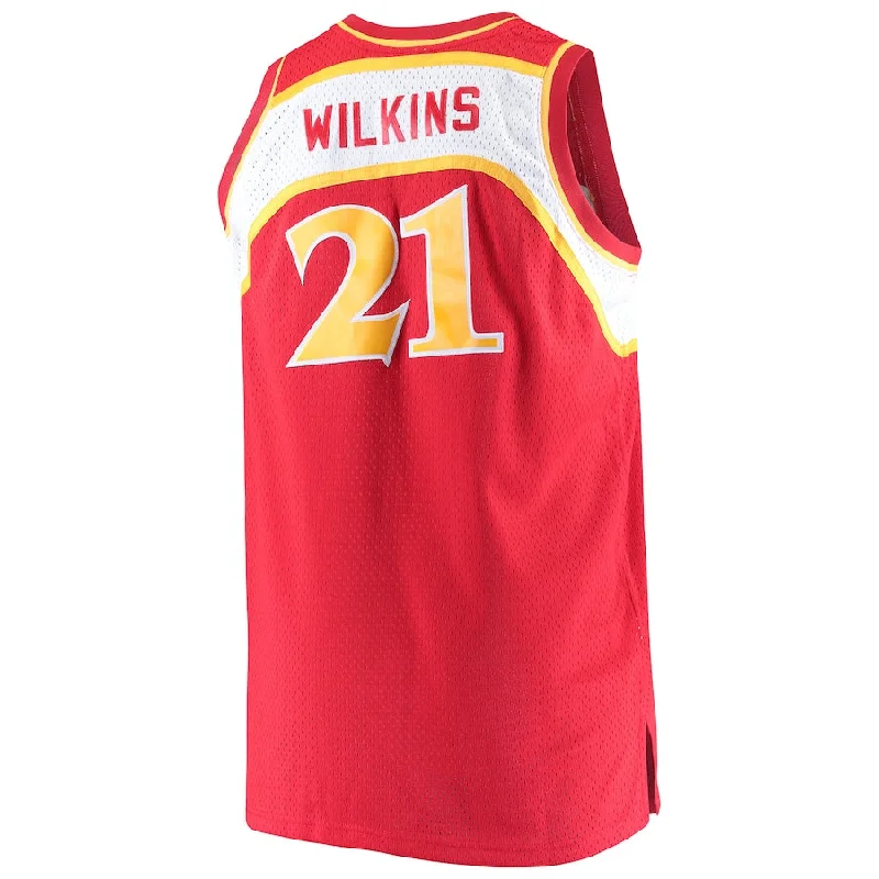 Personalized basketball jersey for end-of-season gifts-A.Hawks #21 Dominique Wilkins Mitchell & Ness Big & Tall Hardwood Classics Jersey Red Stitched American Basketball Jersey