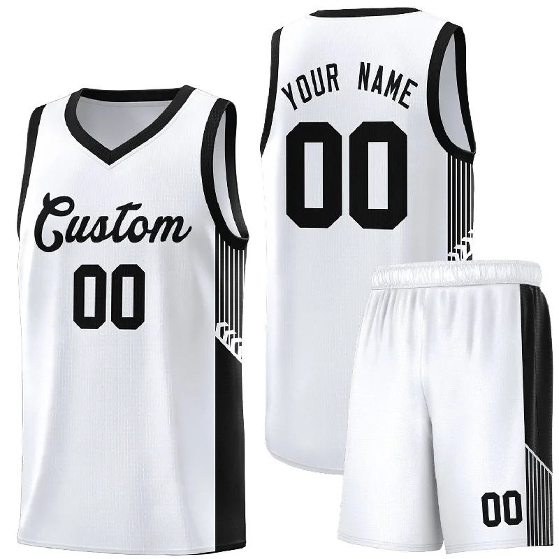 Personalized basketball jersey for birthday gifts-Custom White Black Side Stripe Fashion Sports Uniform Basketball Jersey