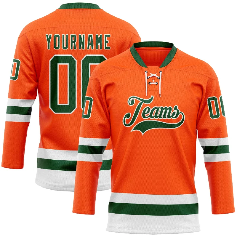 High-quality pro-style hockey jersey for fans-Custom Orange Green-White Hockey Lace Neck Jersey