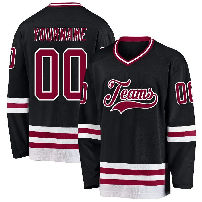 Vintage-inspired hockey jerseys for retro fans-Custom Black Maroon-White Hockey Jersey