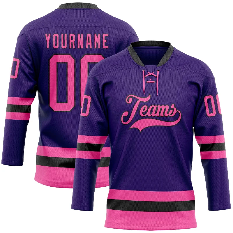 Custom hockey jersey for teams-Custom Purple Pink-Black Hockey Lace Neck Jersey