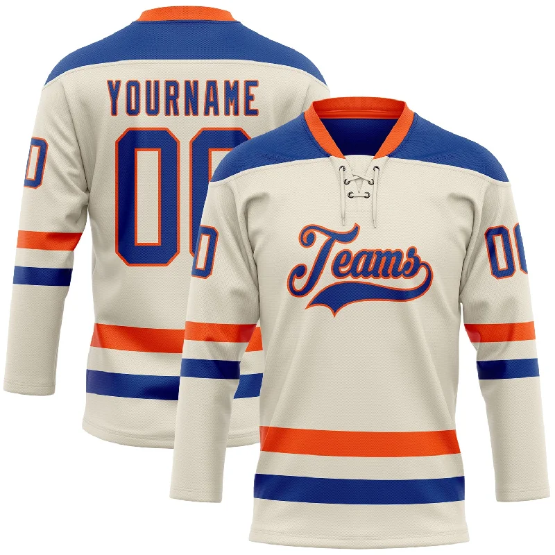 Lightweight hockey jerseys for summer play-Custom Cream Royal-Orange Hockey Lace Neck Jersey