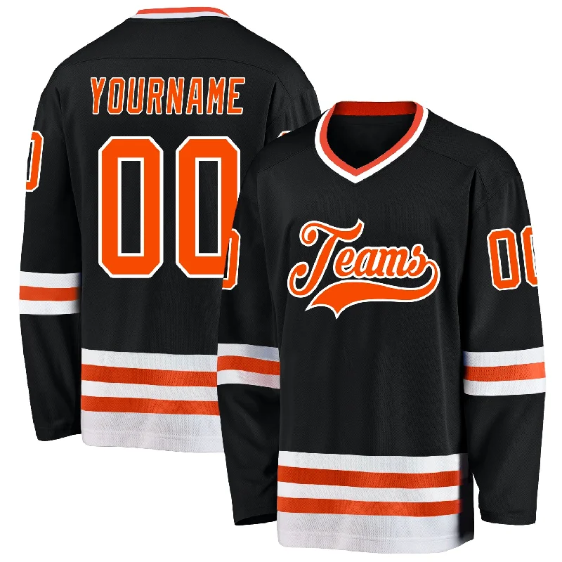 Youth hockey jerseys for kids-Custom Black Orange-White Hockey Jersey