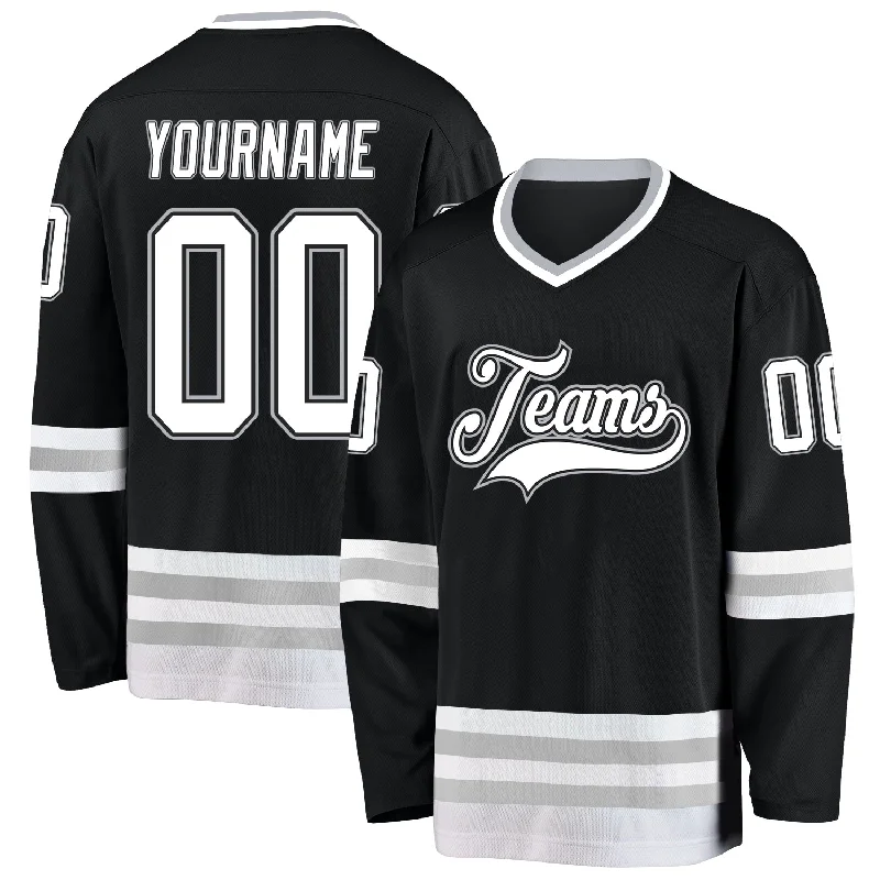 NHL hockey jerseys for men-Custom Black White-Gray Hockey Jersey