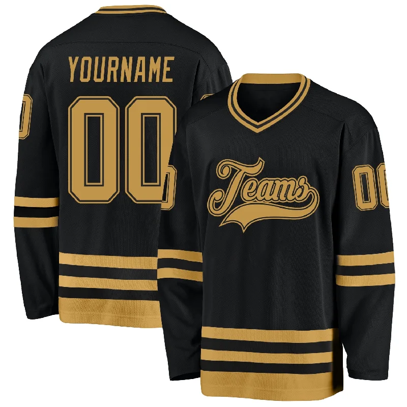 Custom embroidery for personalized hockey jerseys-Custom Black Old Gold Hockey Jersey