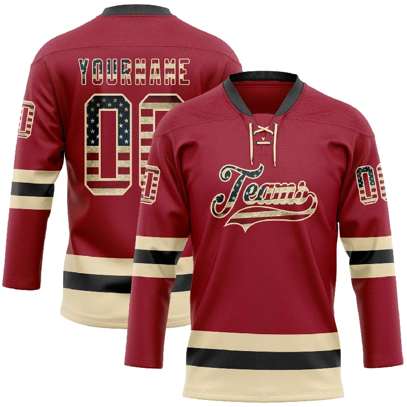 Vintage-inspired hockey jerseys for retro fans-Custom Maroon Vintage USA Flag Cream-Black Hockey Lace Neck Jersey