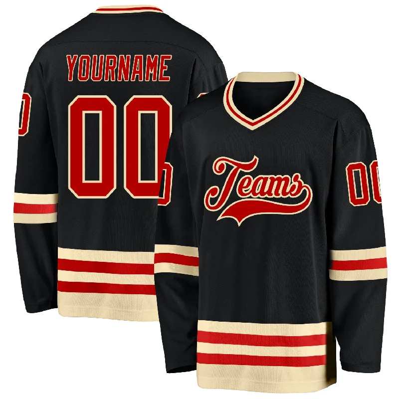 Designer hockey jerseys for luxury fans-Custom Black Red-Cream Hockey Jersey