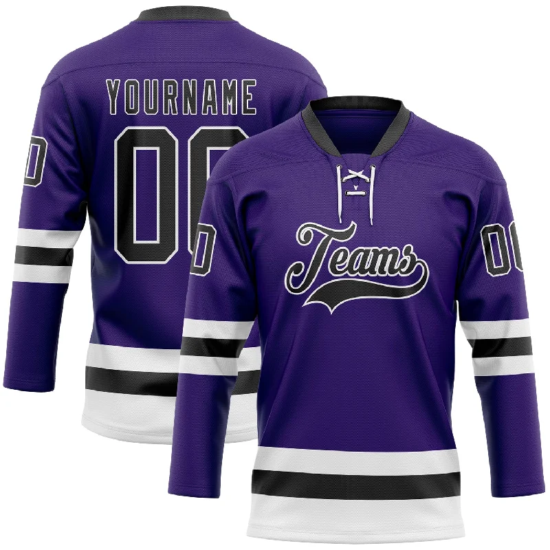 Hockey jersey with breathable fabric for comfort-Custom Purple Black-White Hockey Lace Neck Jersey