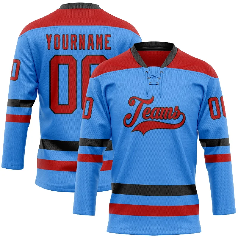 Kids’ hockey jersey with team number-Custom Sky Blue Red-Black Hockey Lace Neck Jersey