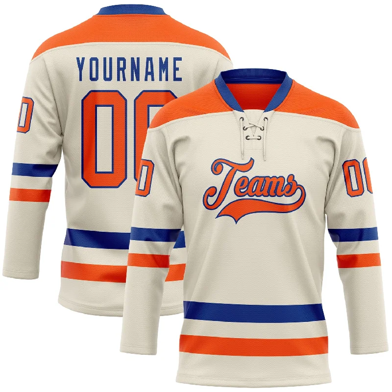 Long-sleeve hockey jerseys for cold weather-Custom Cream Orange-Royal Hockey Lace Neck Jersey