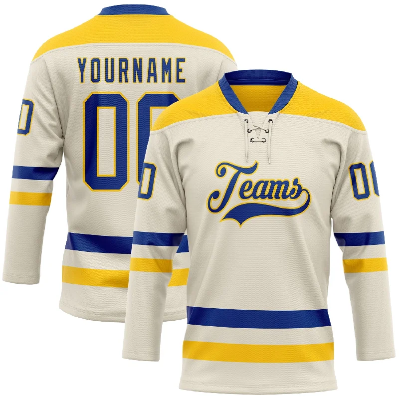 Hockey jerseys for indoor league play-Custom Cream Royal-Yellow Hockey Lace Neck Jersey