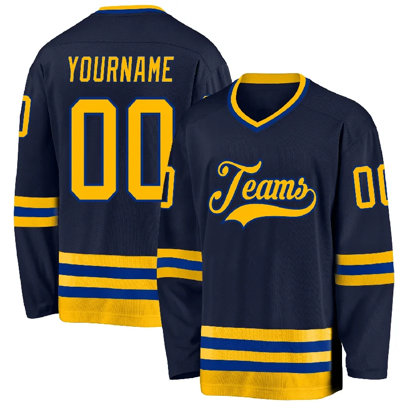 Stylish hockey jerseys for fashion-forward fans-Custom Navy Gold-Royal Hockey Jersey