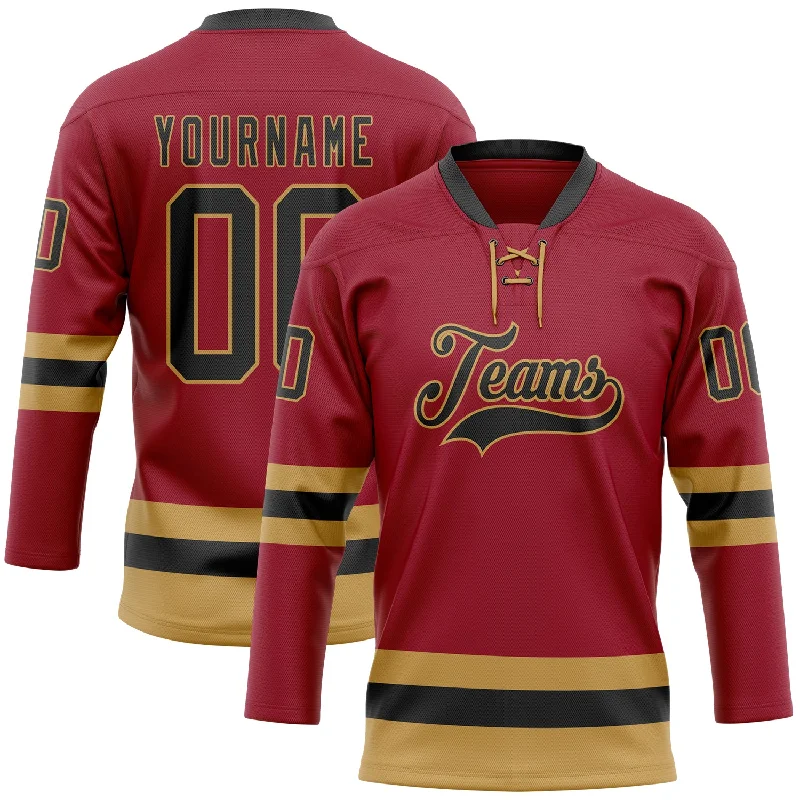 Hockey jerseys for college teams and leagues-Custom Maroon Black-Old Gold Hockey Lace Neck Jersey