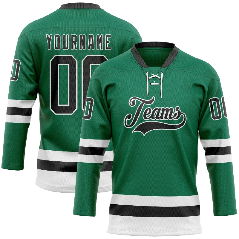 Fan-favorite hockey jerseys for casual use-Custom Kelly Green Black-White Hockey Lace Neck Jersey