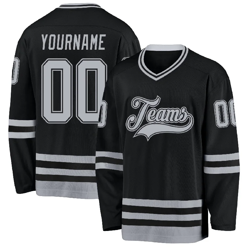 Durable hockey jerseys for rough gameplay-Custom Black Gray Hockey Jersey