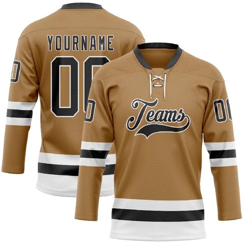 Hockey jersey with customizable numbers-Custom Old Gold Black-White Hockey Lace Neck Jersey