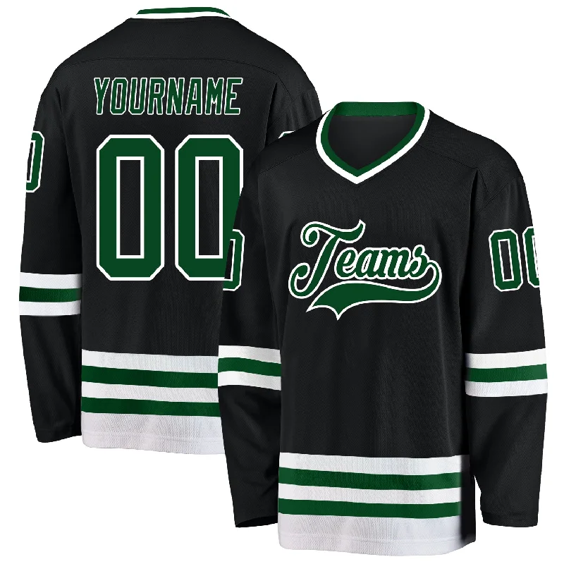 Youth team hockey jerseys for practice-Custom Black Green-White Hockey Jersey