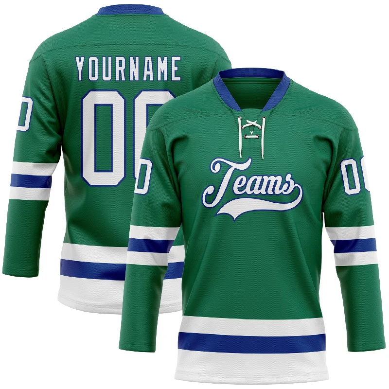 Professional-grade hockey jersey for athletes-Custom Kelly Green White-Royal Hockey Lace Neck Jersey