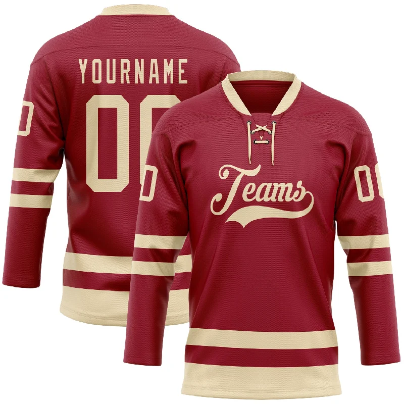 NHL hockey jerseys for men-Custom Maroon Cream Hockey Lace Neck Jersey