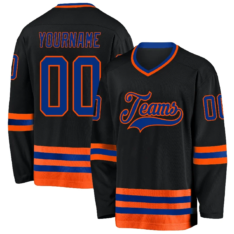 Hockey jerseys for college teams and leagues-Custom Black Royal-Orange Hockey Jersey