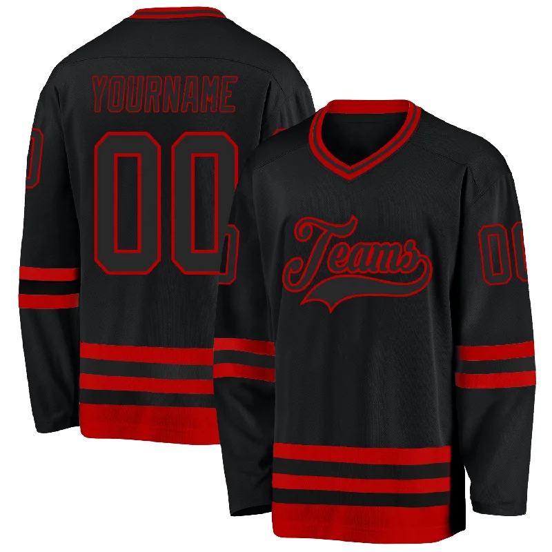 Short-sleeve hockey jerseys for summer leagues-Custom Black Red Hockey Jersey