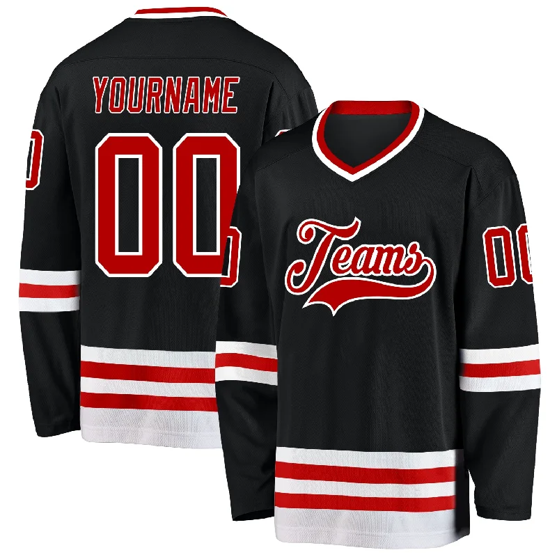 High-quality pro-style hockey jersey for fans-Custom Black Red-White Hockey Jersey