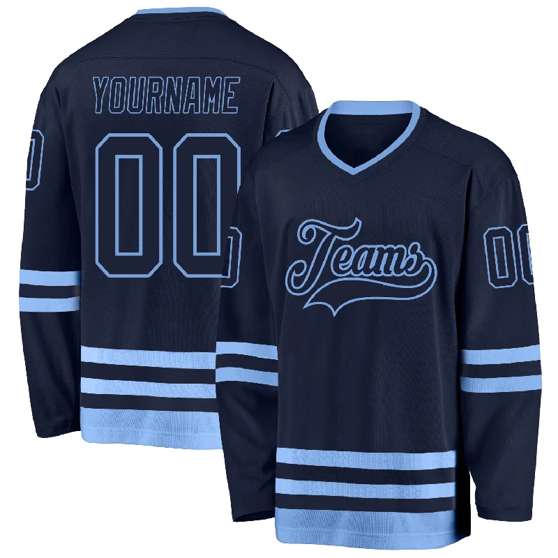 High-quality hockey jerseys for local teams-Custom Navy Light Blue Hockey Jersey