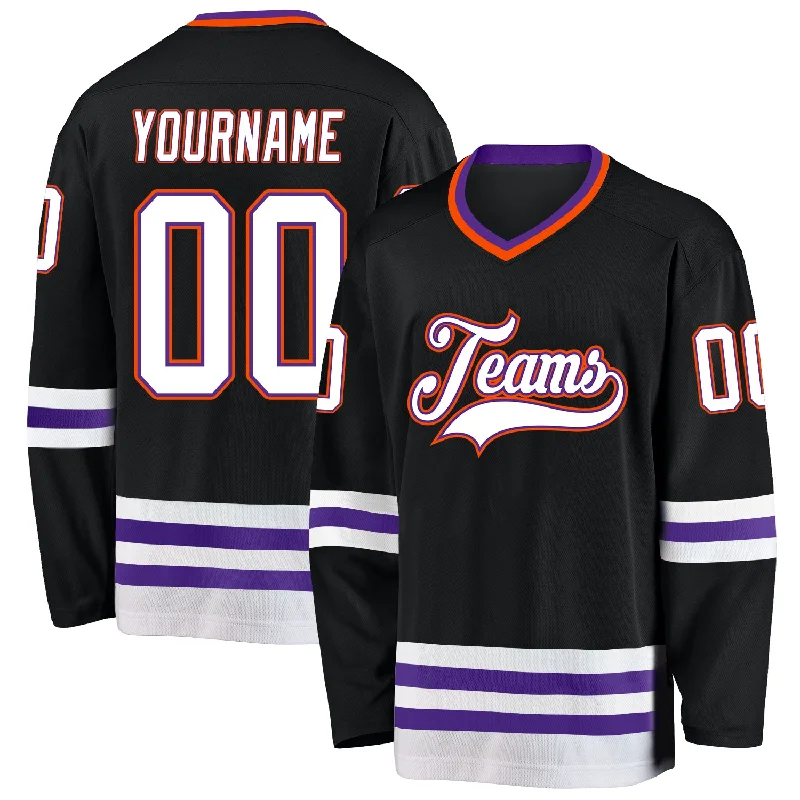 Personalized hockey jersey with name-Custom Black Purple-Orange Hockey Jersey