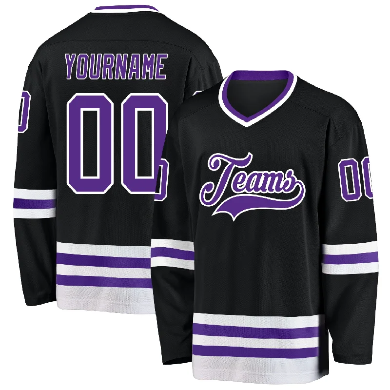 Custom hockey jersey for teams-Custom Black Purple-White Hockey Jersey