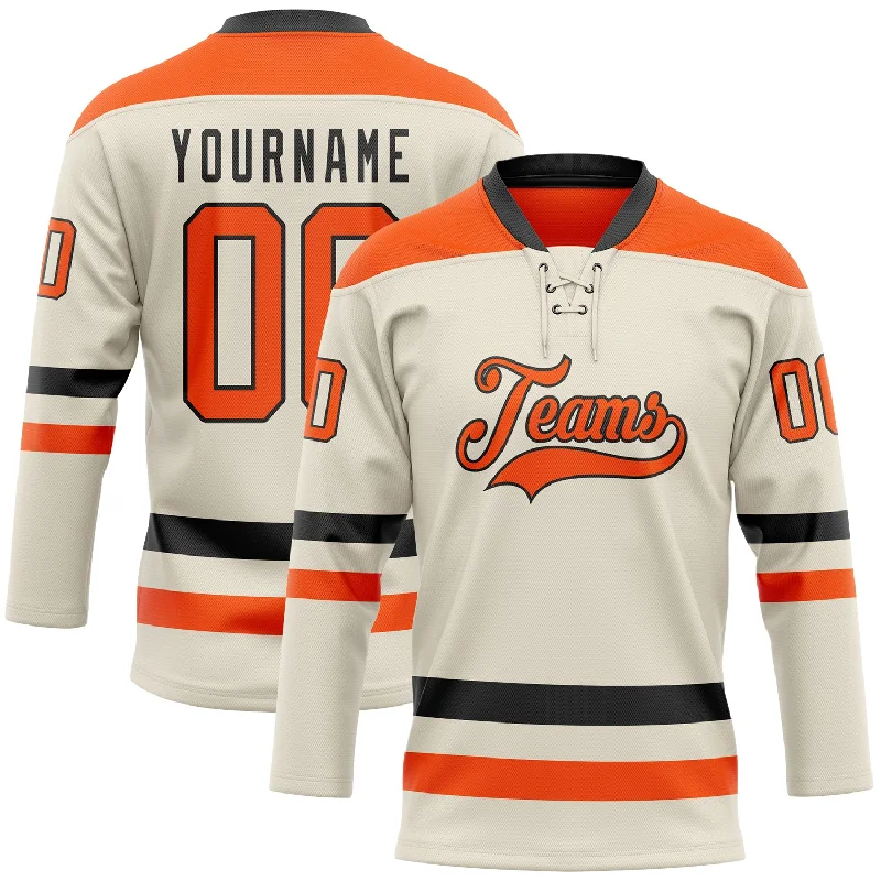 Elite hockey jerseys for professional players-Custom Cream Orange-Black Hockey Lace Neck Jersey