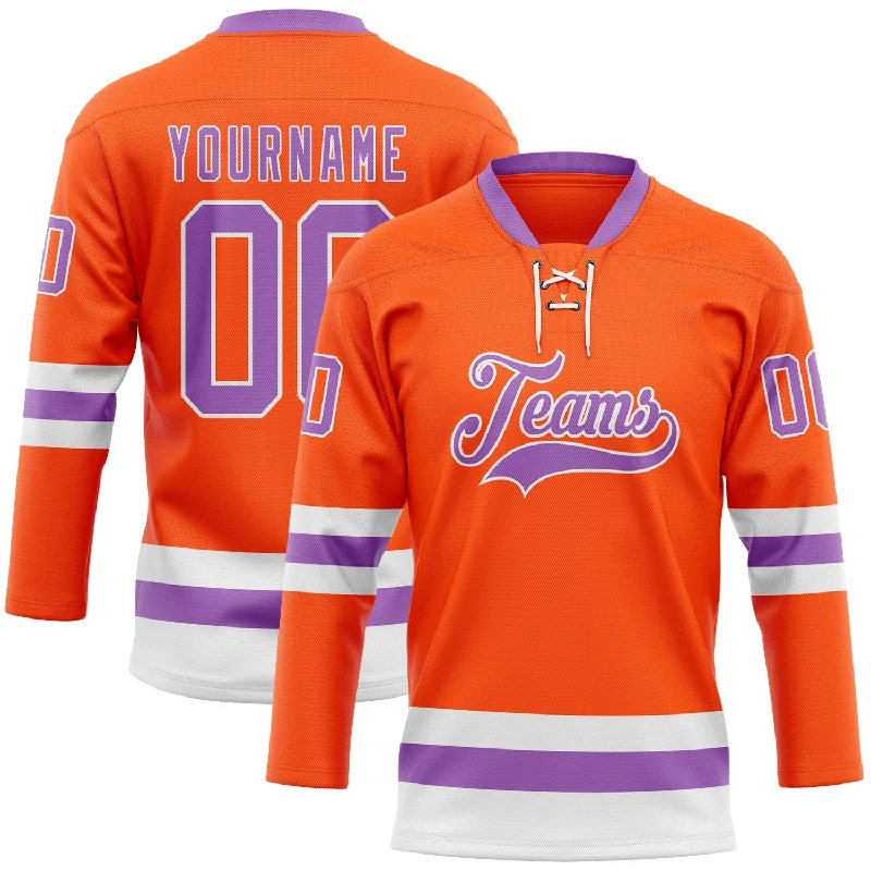 Professional fit hockey jersey for adult leagues-Custom Orange Medium Purple-White Hockey Lace Neck Jersey