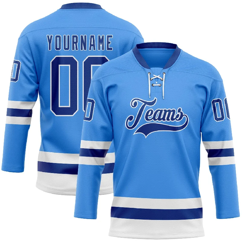 Full-body hockey jerseys for extreme play-Custom Sky Blue Royal-White Hockey Lace Neck Jersey