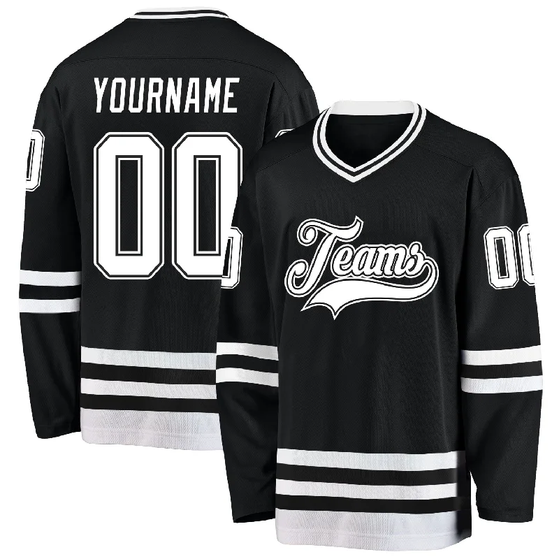 Ultra-light hockey jersey for speed on ice-Custom Black White Hockey Jersey