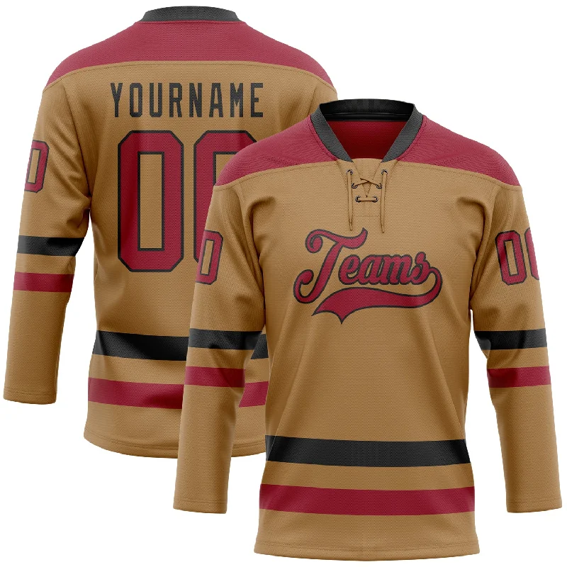 Vintage hockey jersey collection-Custom Old Gold Cardinal-Black Hockey Lace Neck Jersey