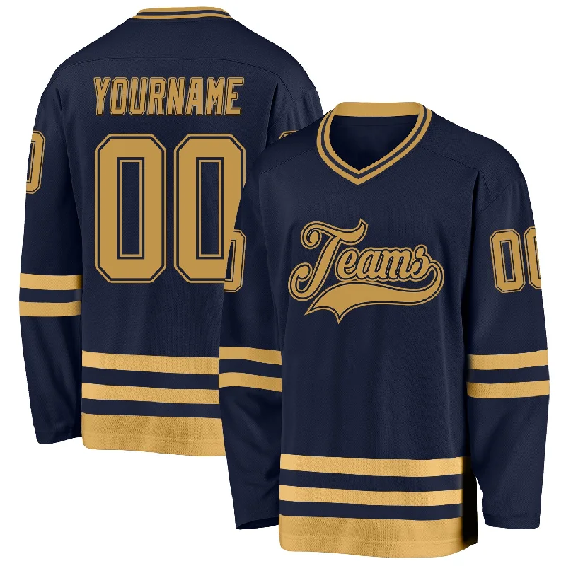 Premium custom hockey jerseys for clubs-Custom Navy Old Gold Hockey Jersey