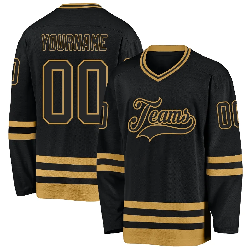 100% polyester hockey jerseys for durability-Custom Black Old Gold Hockey Jersey