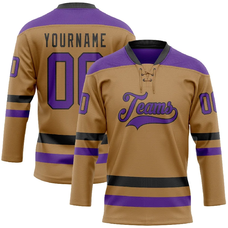 Hockey jerseys with custom patches-Custom Old Gold Purple-Black Hockey Lace Neck Jersey