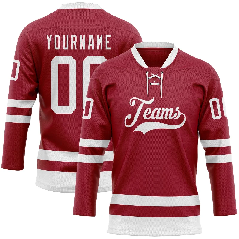 Youth hockey jerseys for kids-Custom Maroon White Hockey Lace Neck Jersey