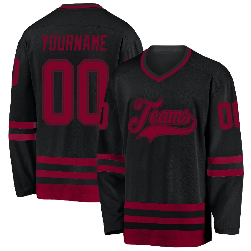 Youth hockey jerseys with official team logo-Custom Black Maroon Hockey Jersey