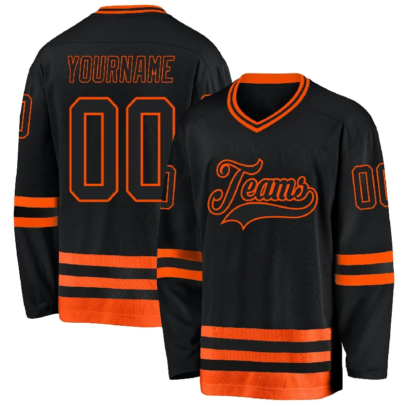 Professional fit hockey jersey for adult leagues-Custom Black Orange Hockey Jersey