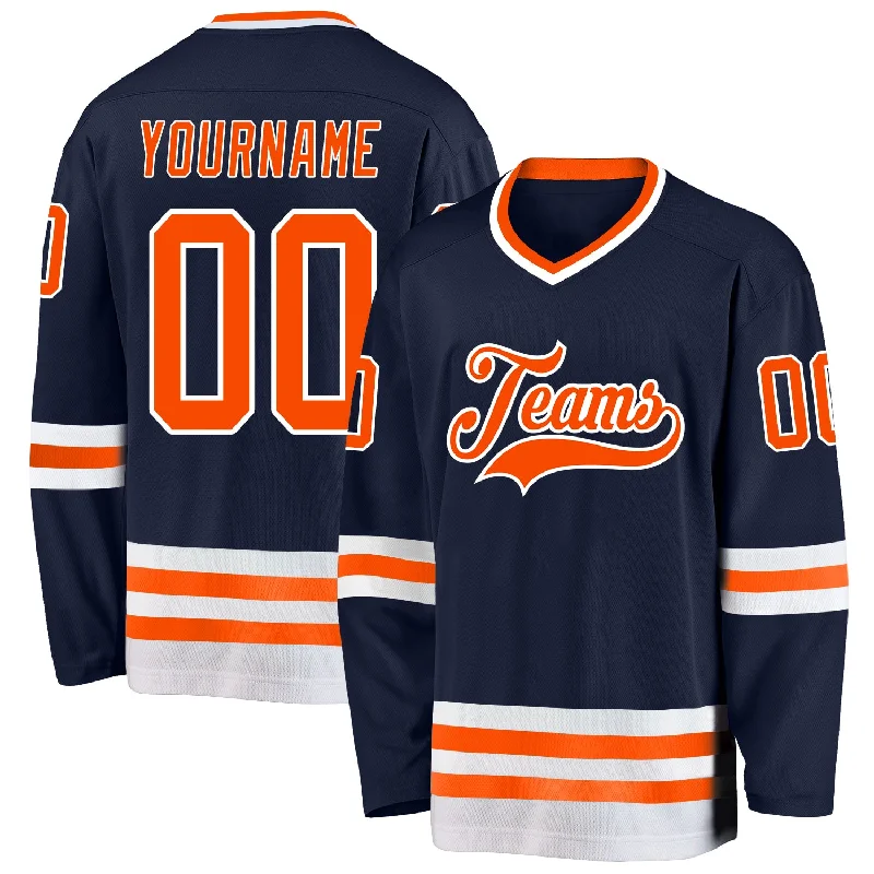 Professional-grade hockey jersey for athletes-Custom Navy Orange-White Hockey Jersey