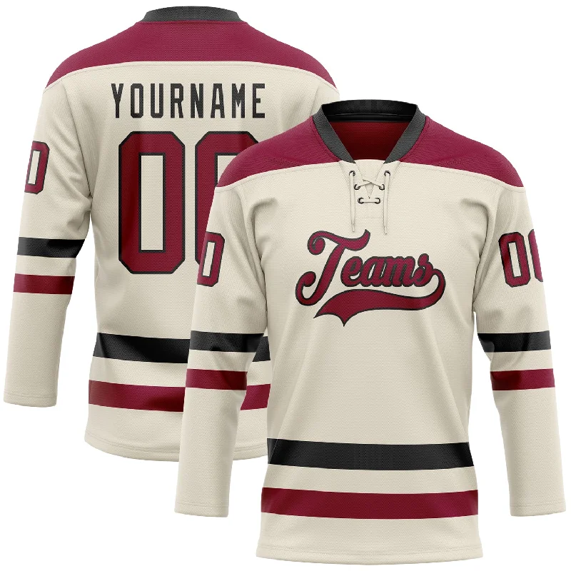 Performance hockey jersey for elite players-Custom Cream Maroon-Black Hockey Lace Neck Jersey