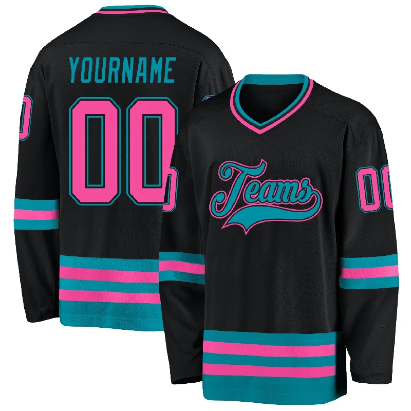 Fan-favorite hockey jerseys for casual use-Custom Black Pink-Teal Hockey Jersey