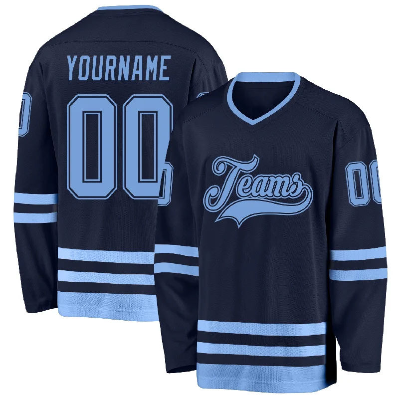 Hockey jersey with team crest for supporters-Custom Navy Light Blue Hockey Jersey