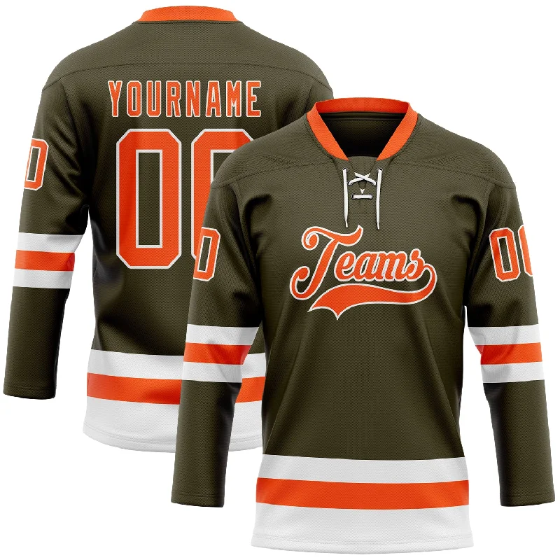 Affordable custom hockey jerseys for budget teams-Custom Olive Orange-White Salute To Service Hockey Lace Neck Jersey